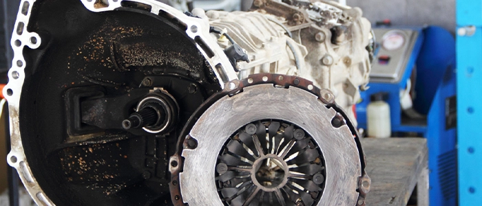 Close-up image of disassembled motor in repair facility