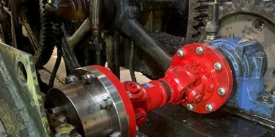 Installed in a paper mill, this driveshaft features new universal shaft joints that fixed a misalignment issue. The gear couplings were also replaced.